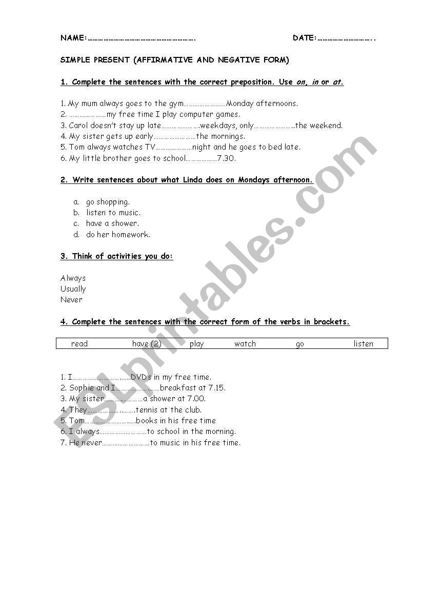 SIMPLE PRESENT worksheet