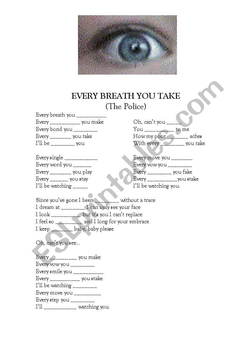 Every breath you take worksheet