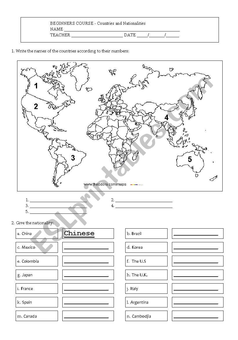 Countries and Nationalities worksheet