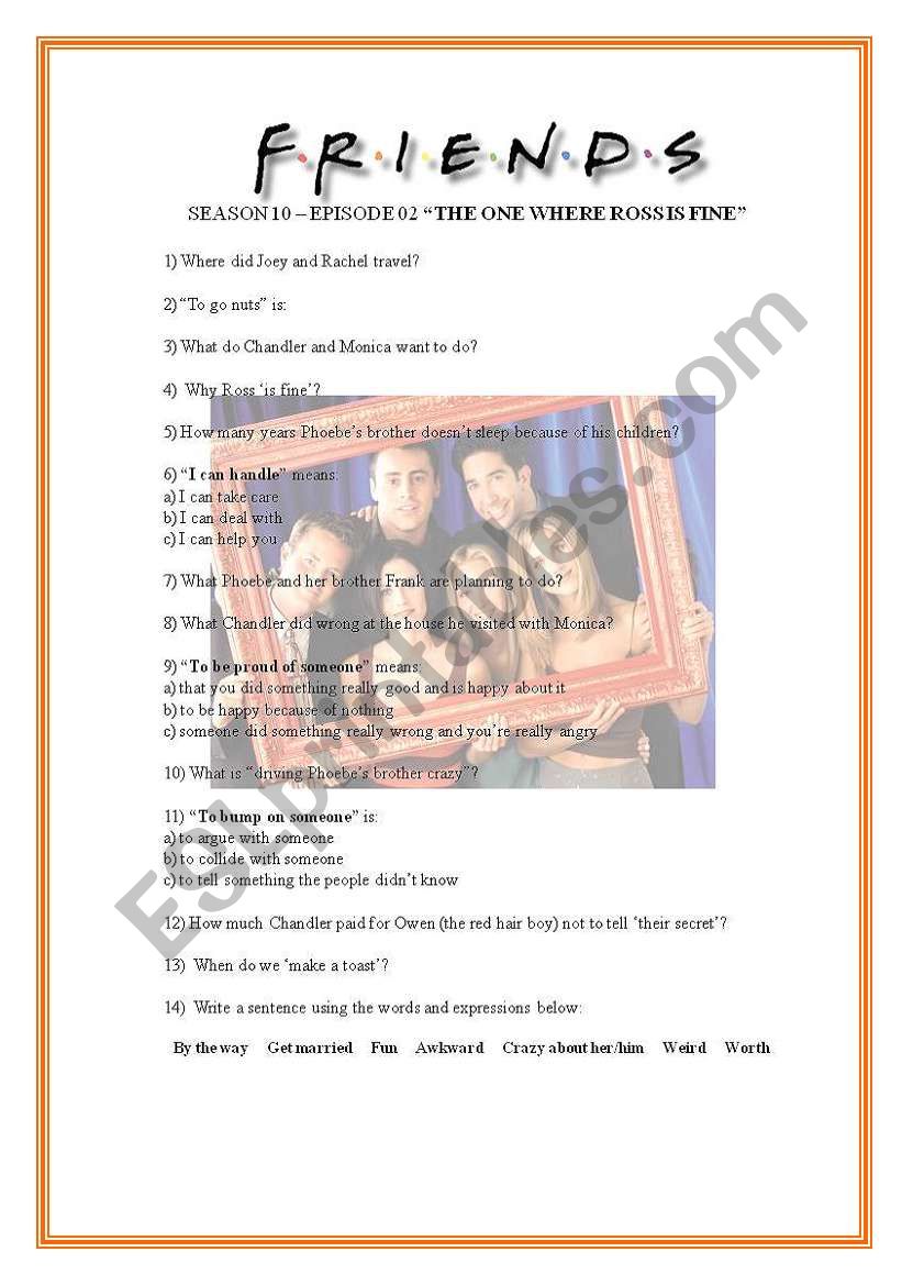 Friends (Season 10 Ep 02) worksheet