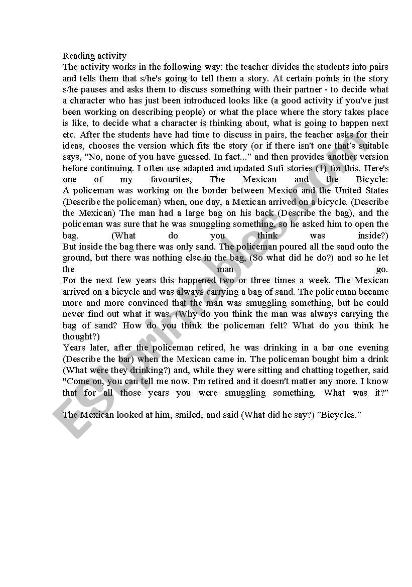 Reading activity worksheet