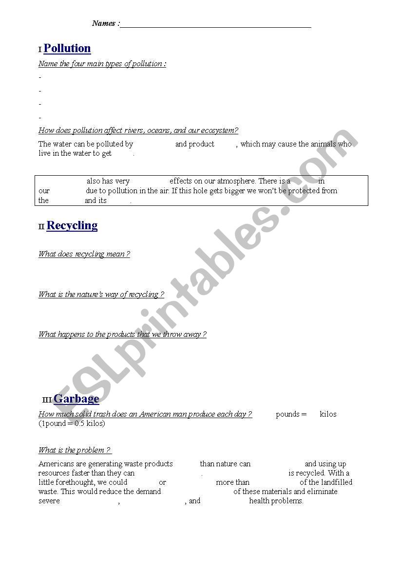 environment webquest worksheet