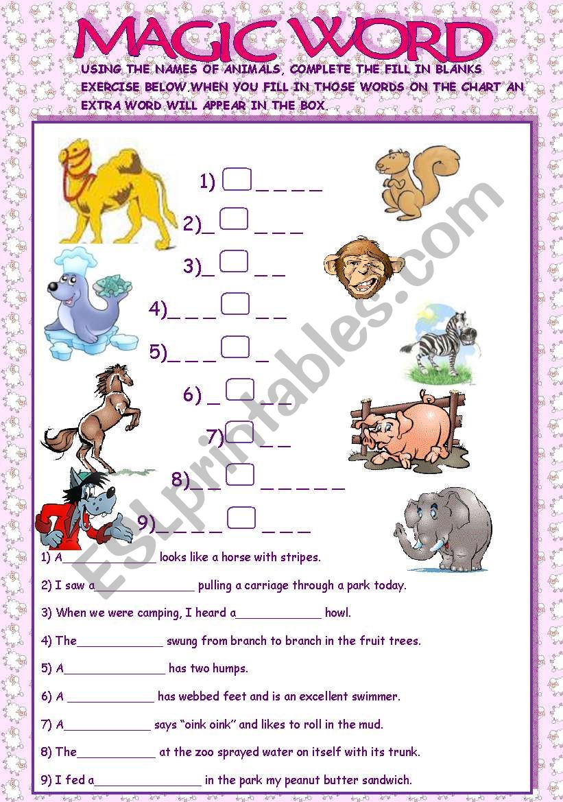 MAGIC WORD//ANIMALS worksheet