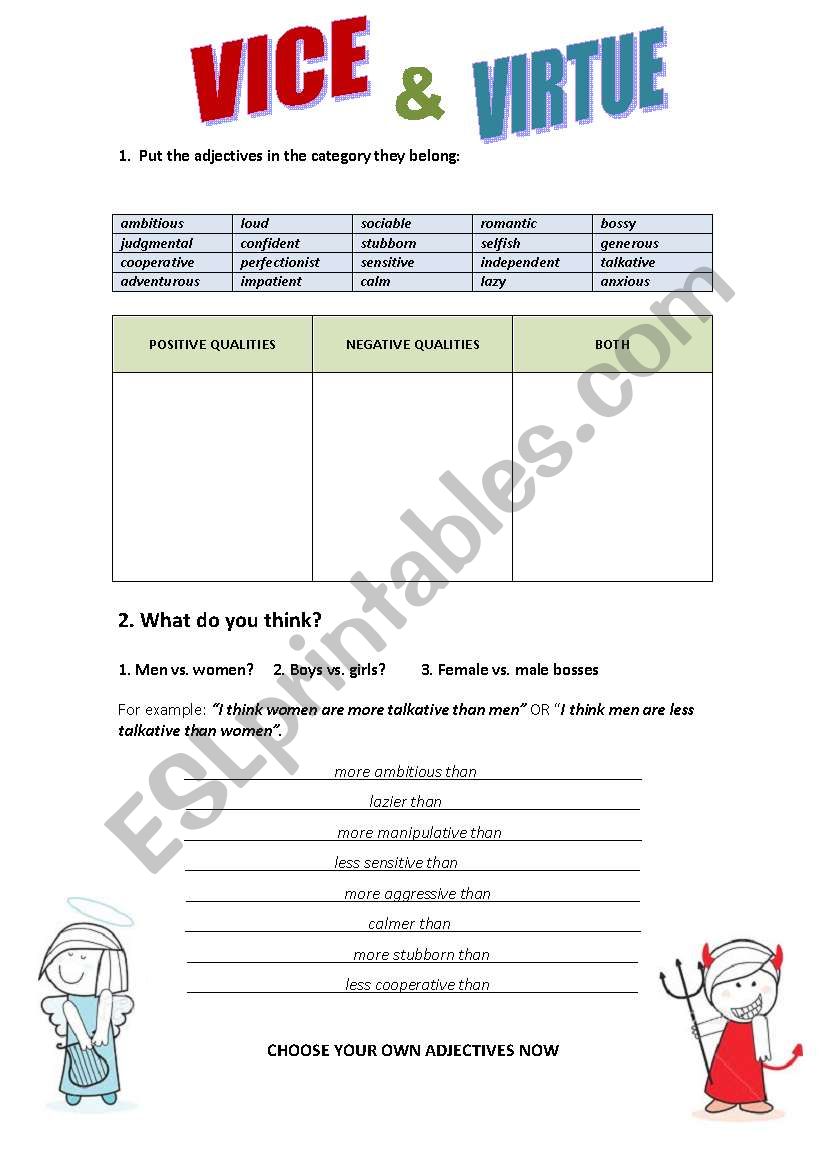 VICE AND VIRTUE worksheet