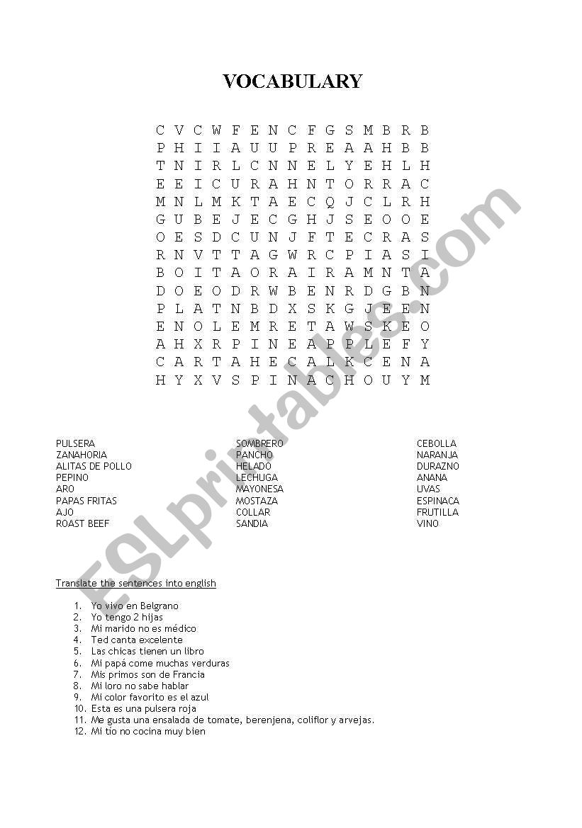 FRUITS AND VEGETABLES worksheet