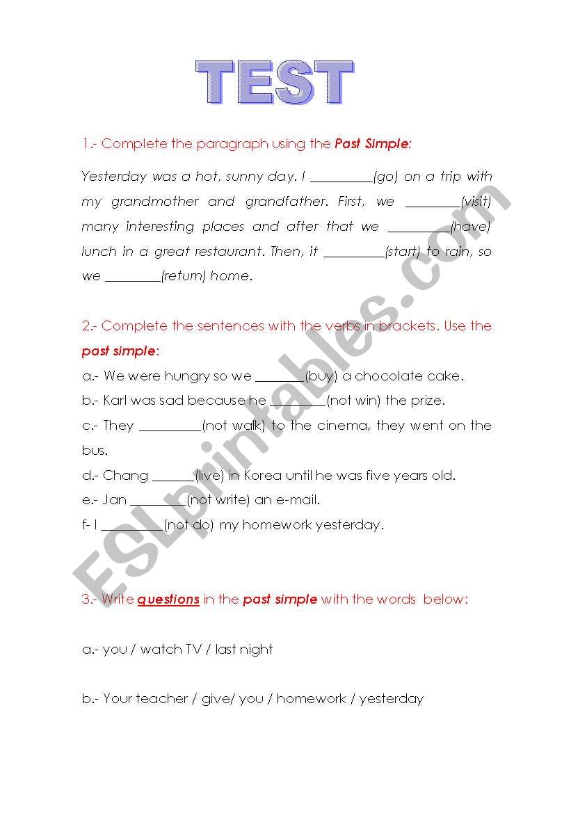 English test worksheet