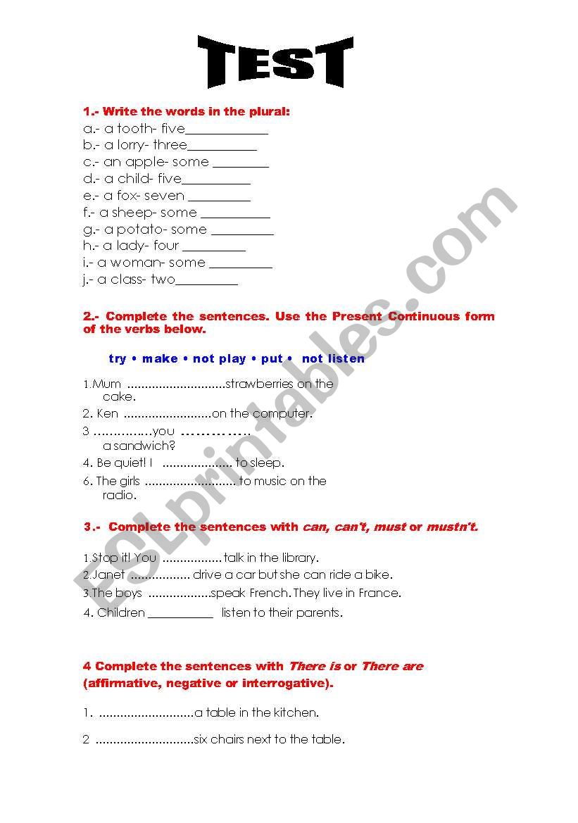 English Test worksheet