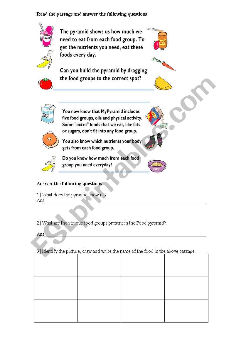 Food pyramid worksheet