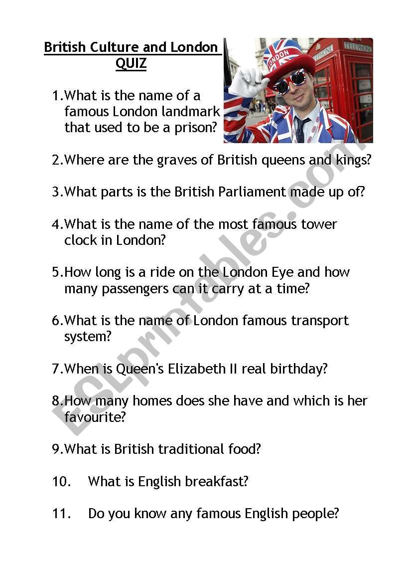 British Culture and London QUIZ with KEY!