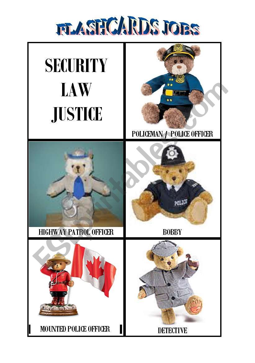 flashcards jobs : security law justice