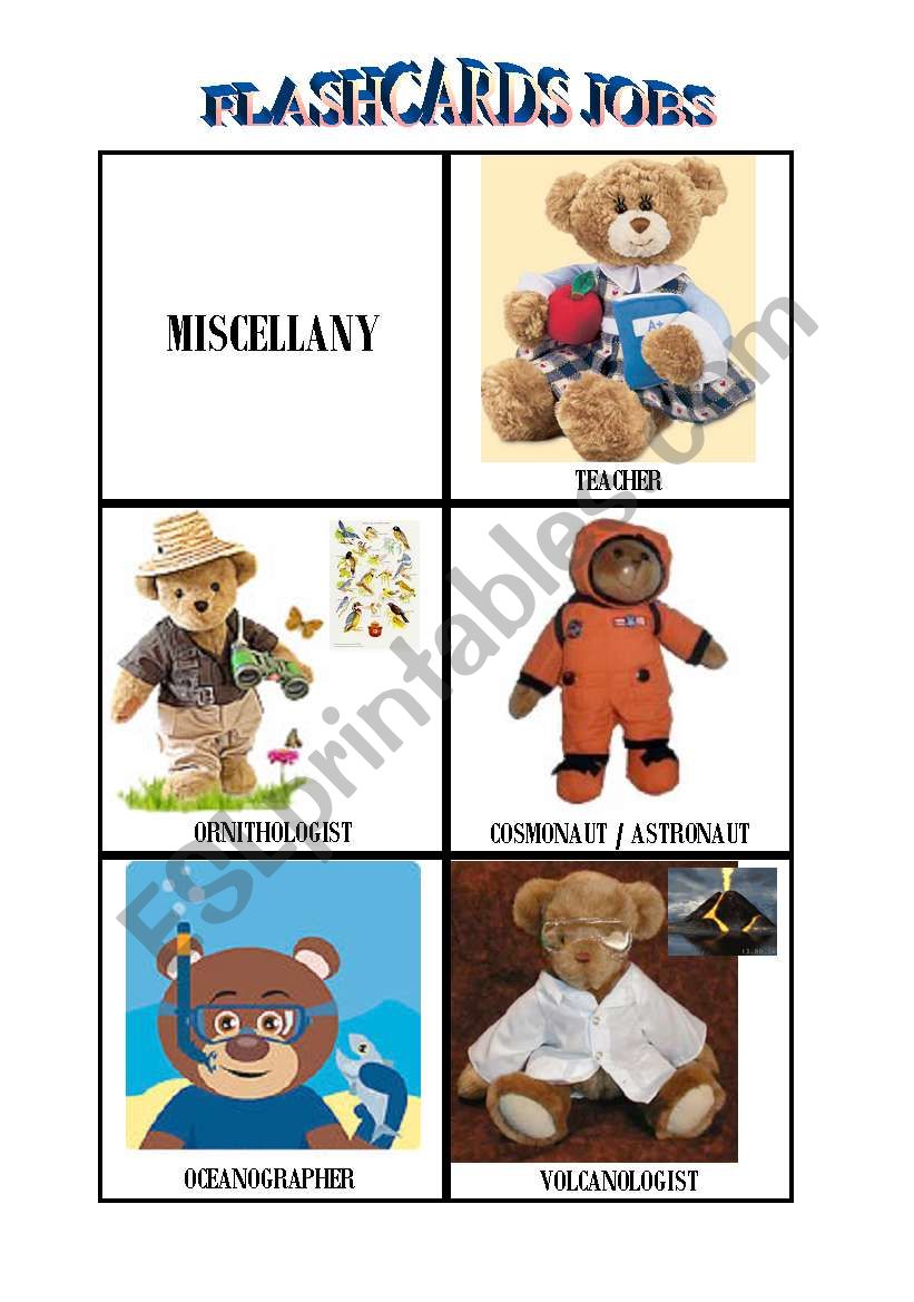 flashcards jobs : miscellany worksheet