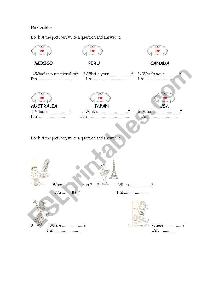 Nationalities worksheet