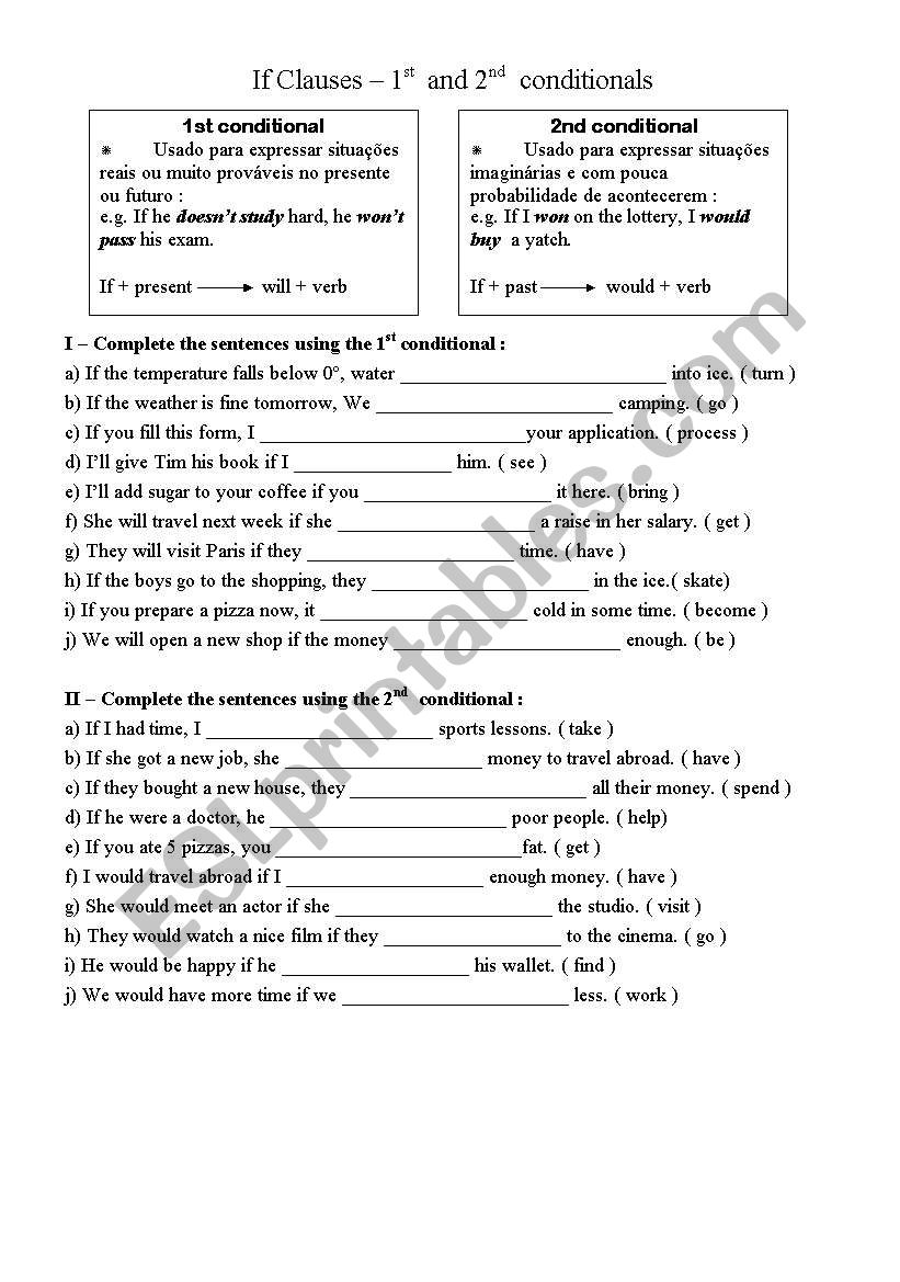 If Clauses - 1st and 2nd conditional exercise