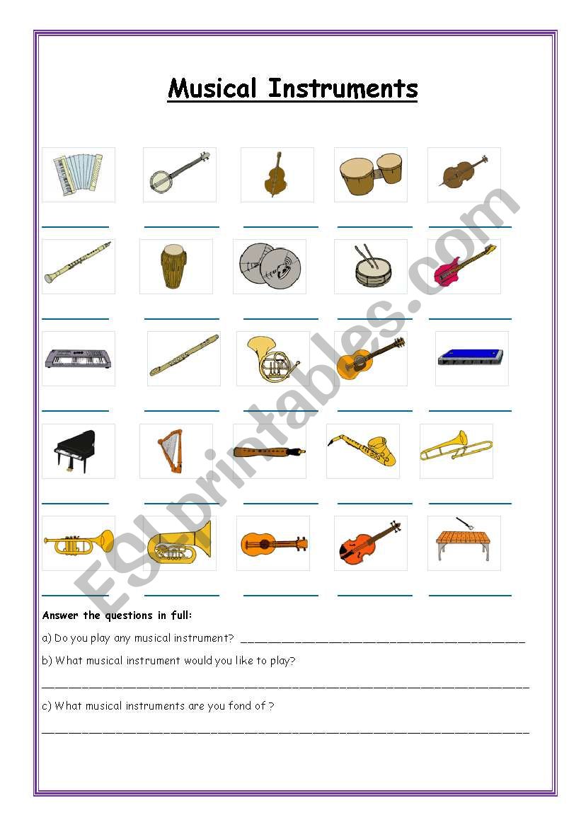 Musical Instruments worksheet