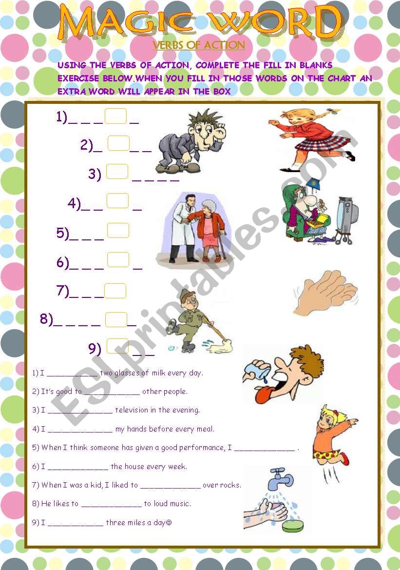 MAGIC WORD//VERBS OF ACTION worksheet