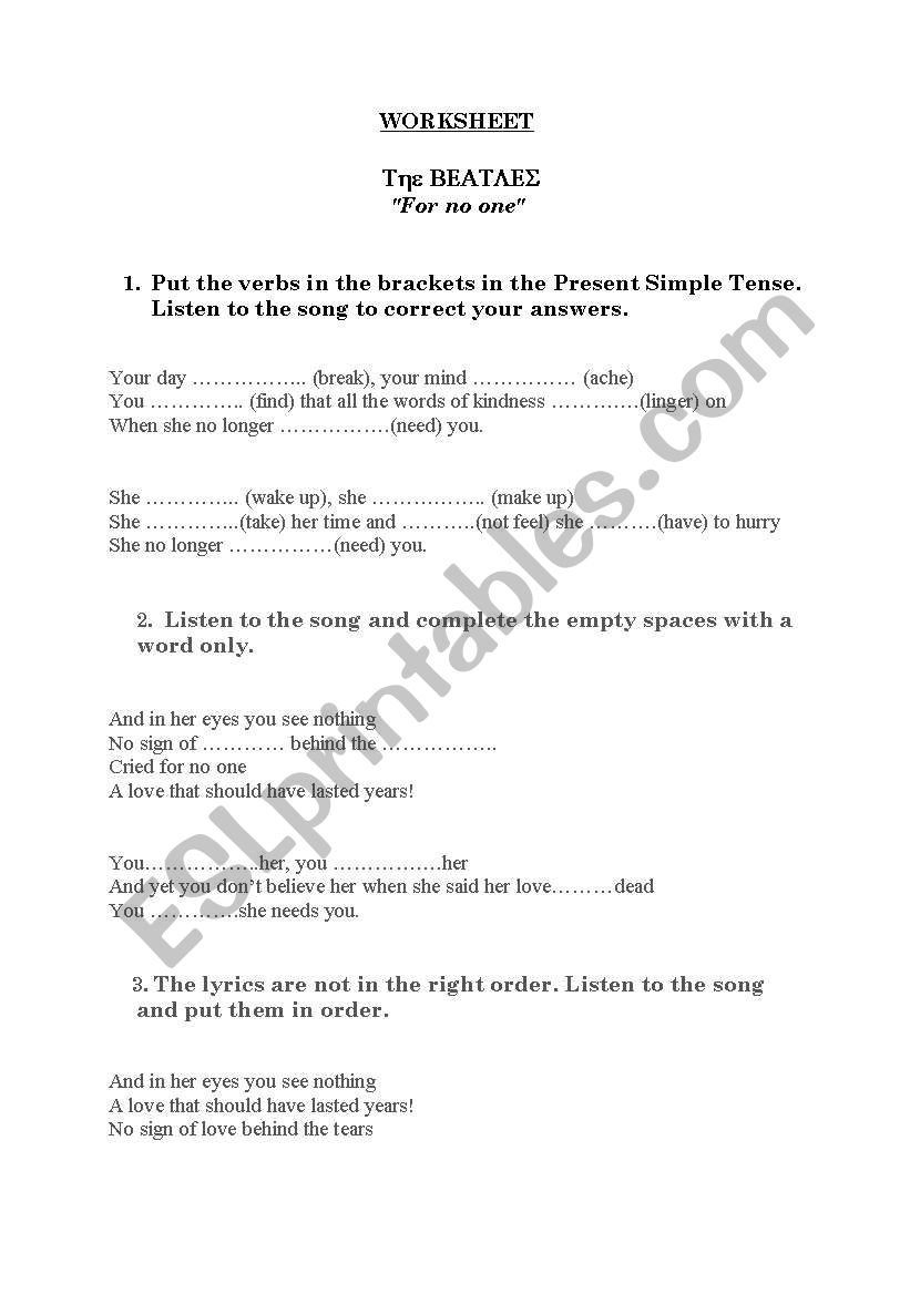 The Beatles worksheet worksheet