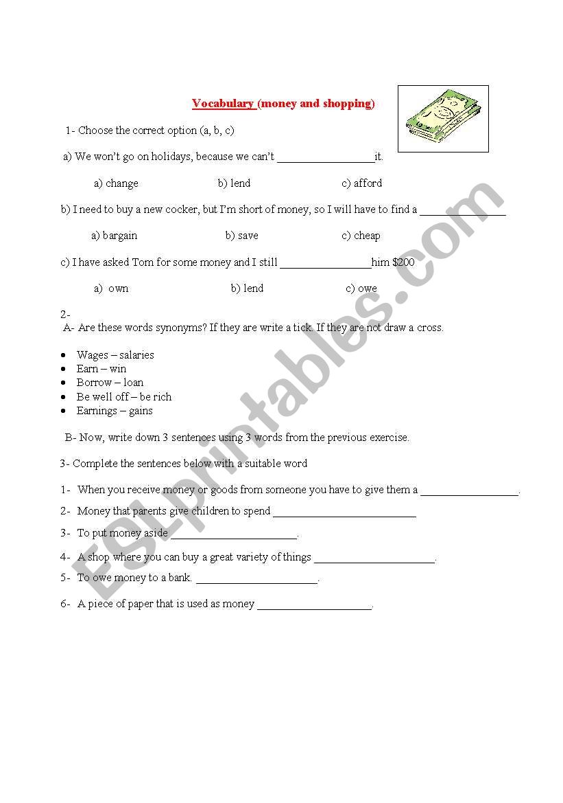 MONEY WORKSHEET worksheet