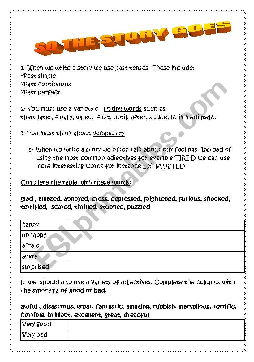 Writing Stories worksheet