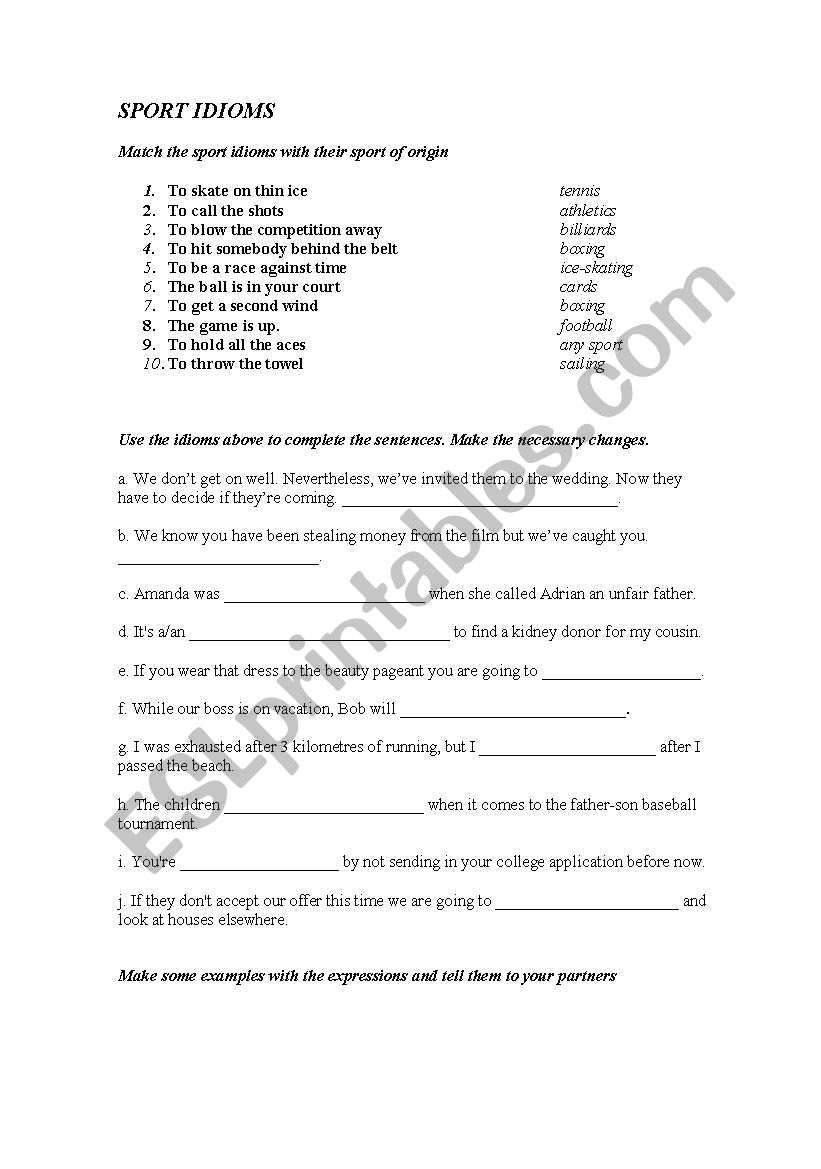 Sports Idioms worksheet