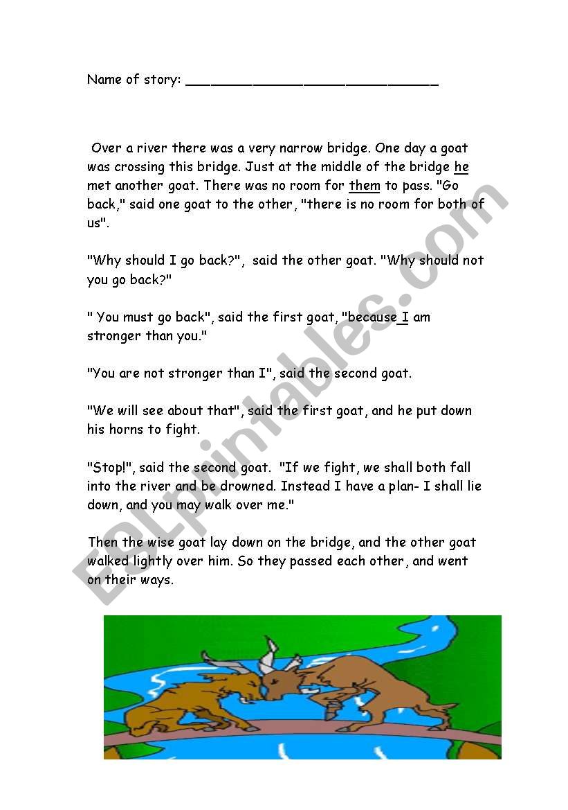 story: Two Goats on a Bridge worksheet