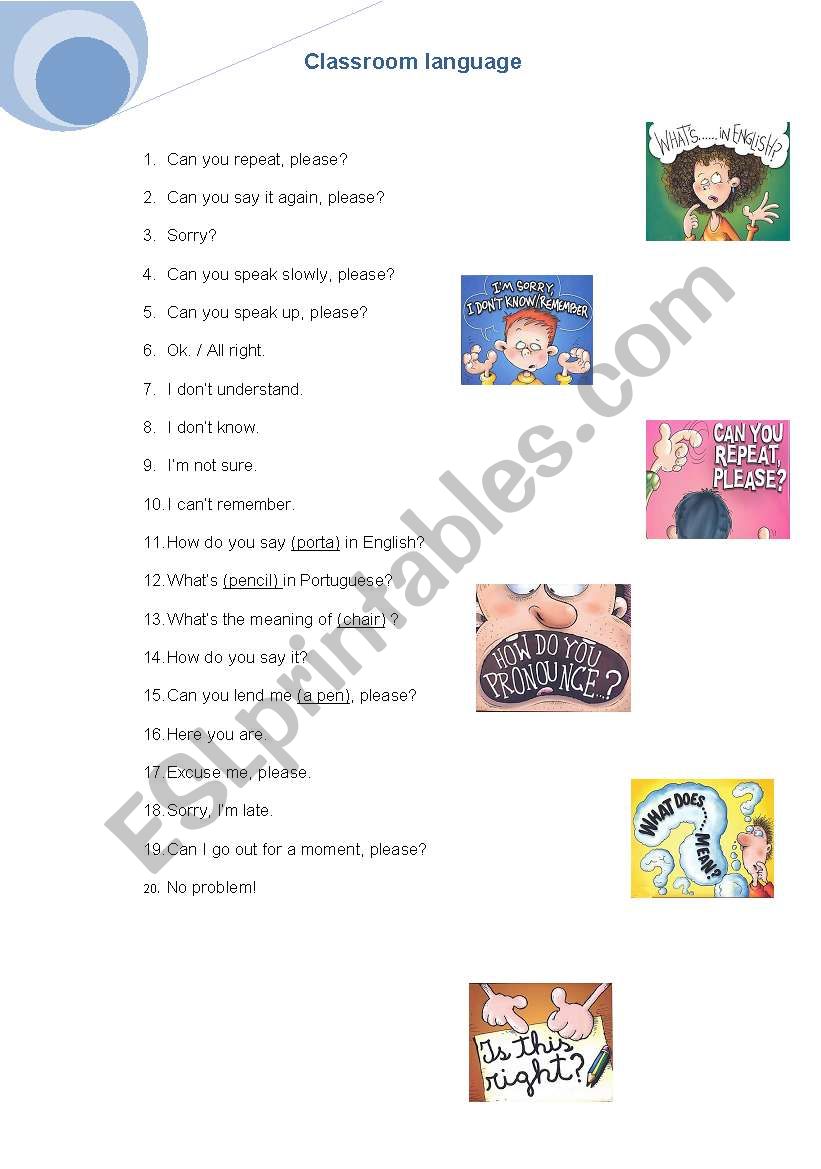 Classroom Language worksheet