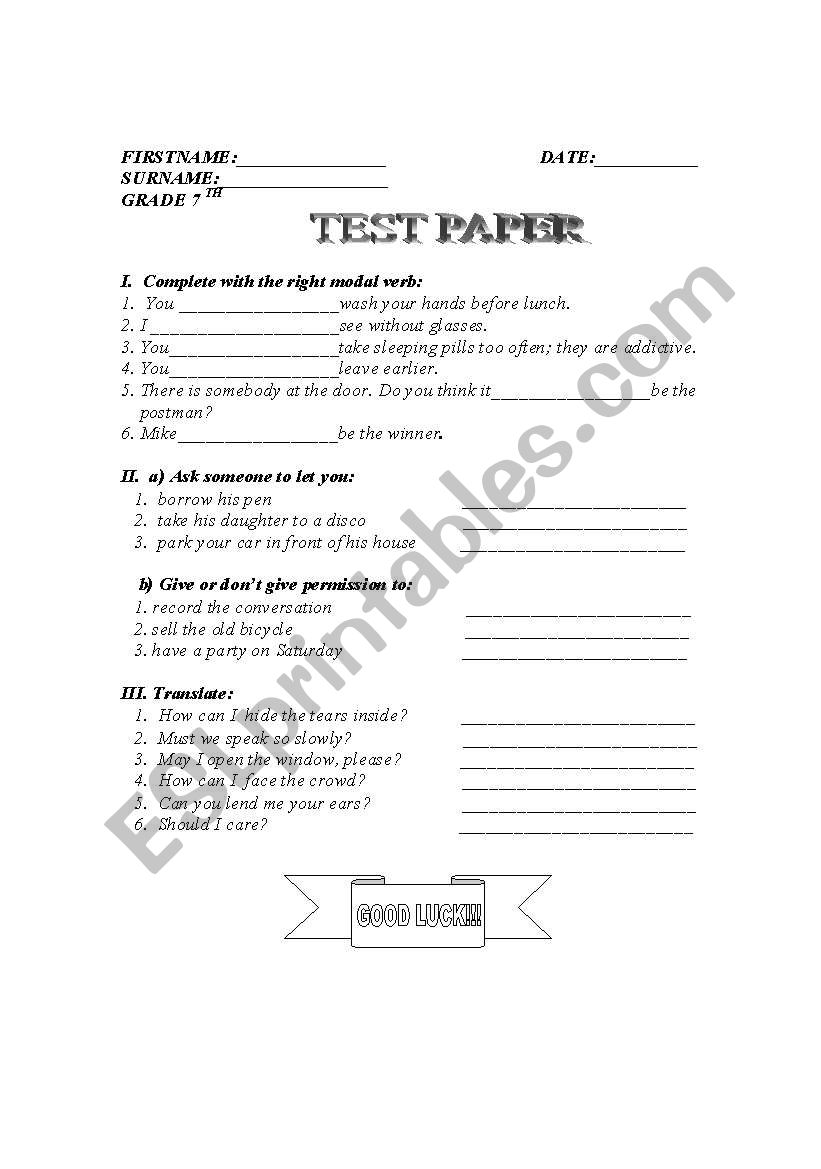 Modal verbs worksheet