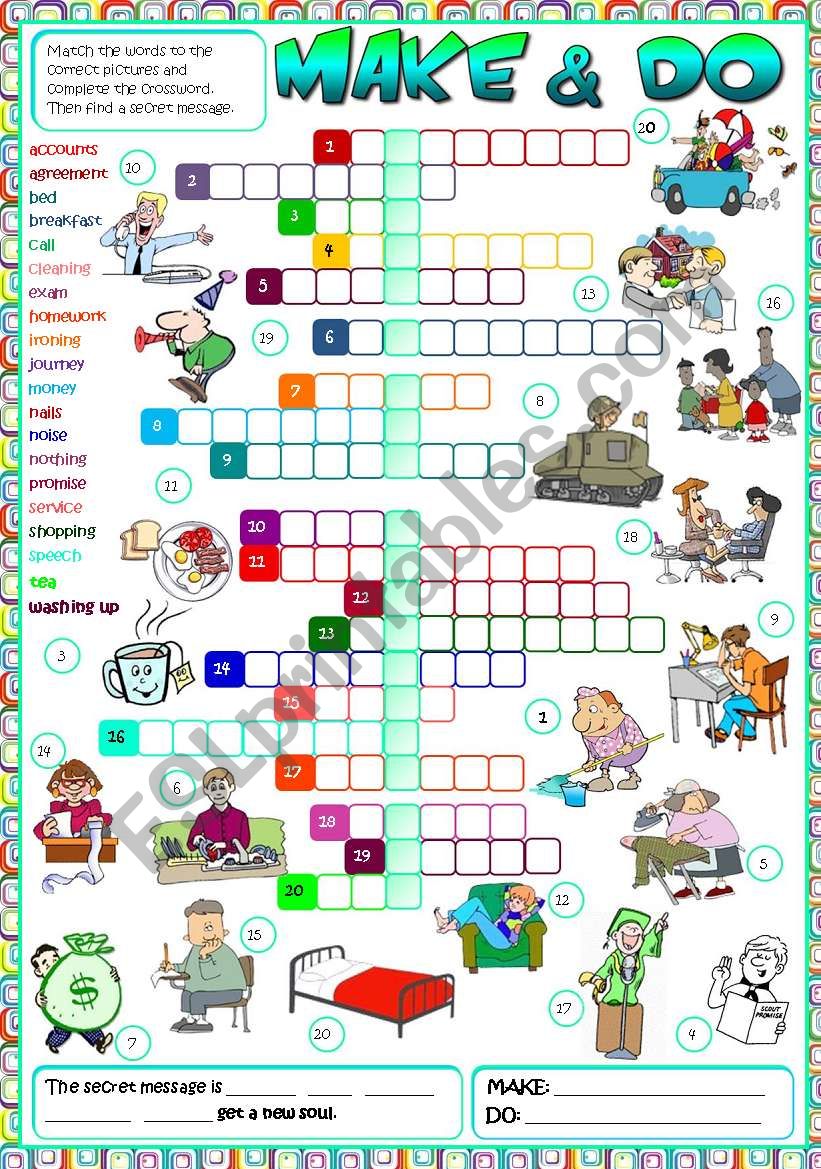 Make & Do - CROSSWORD (B&W + KEY included)