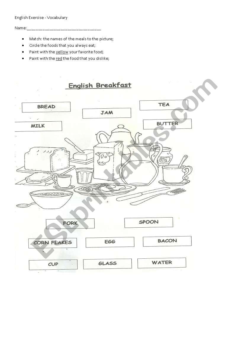 Breakfast worksheet