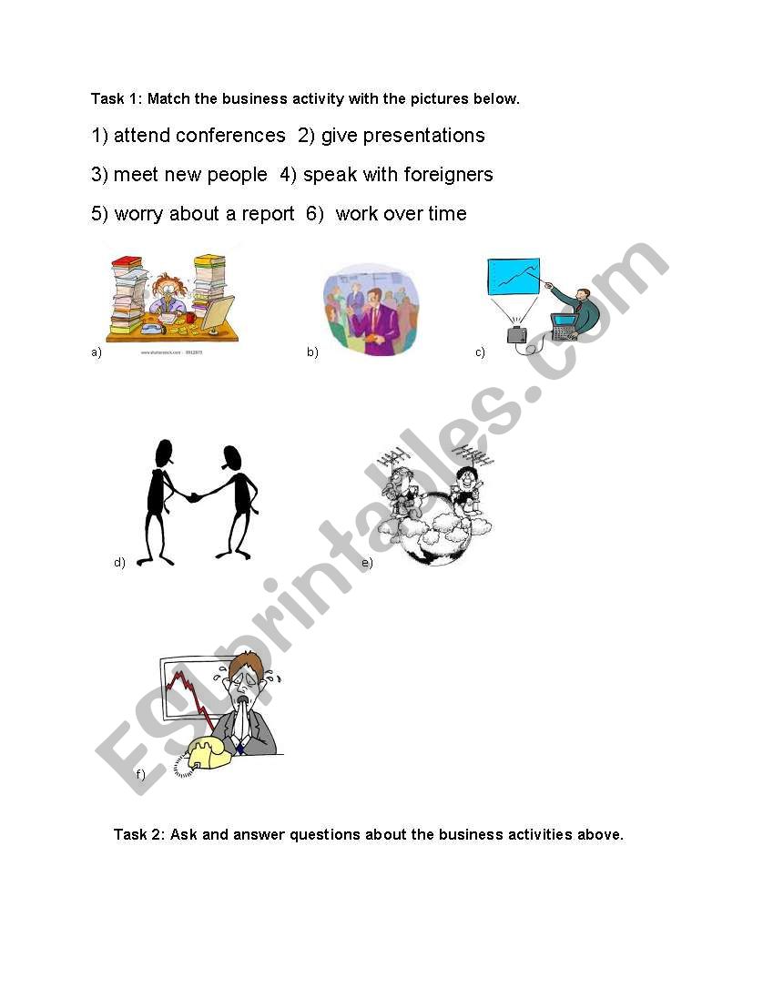 Business Activities worksheet