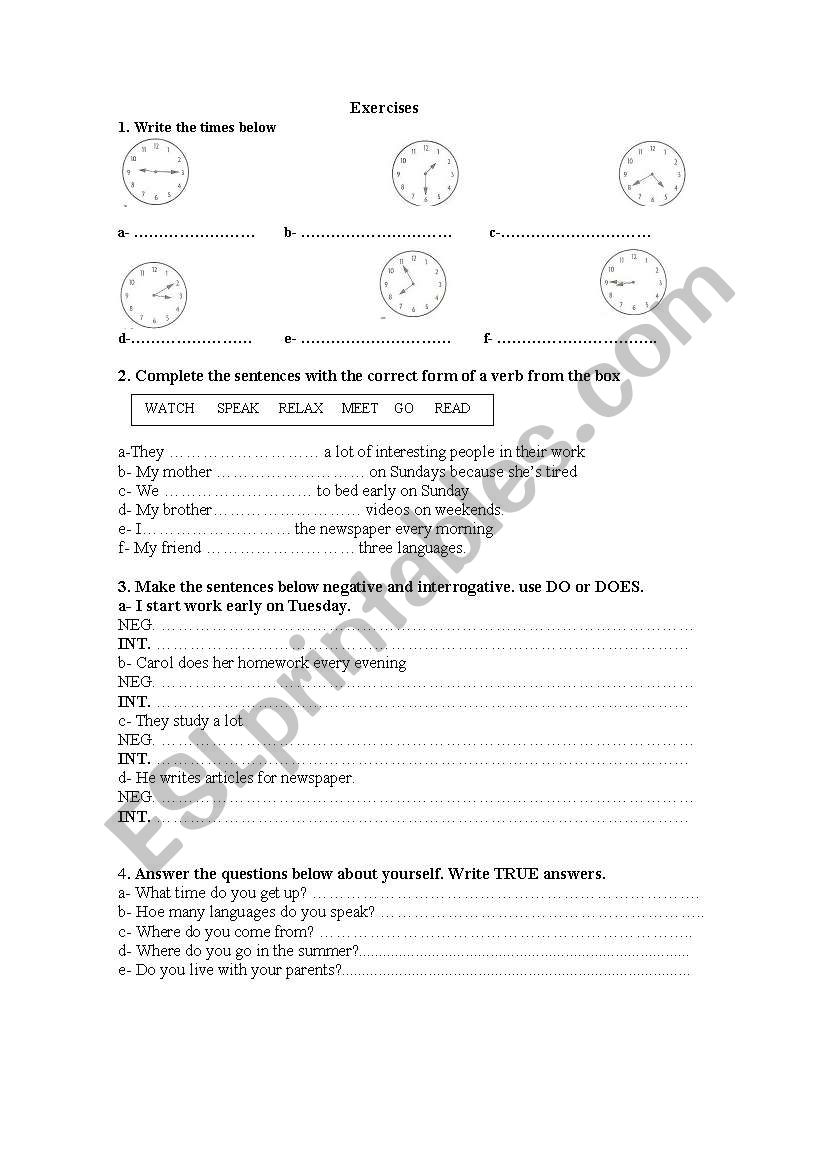 Present Simple worksheet