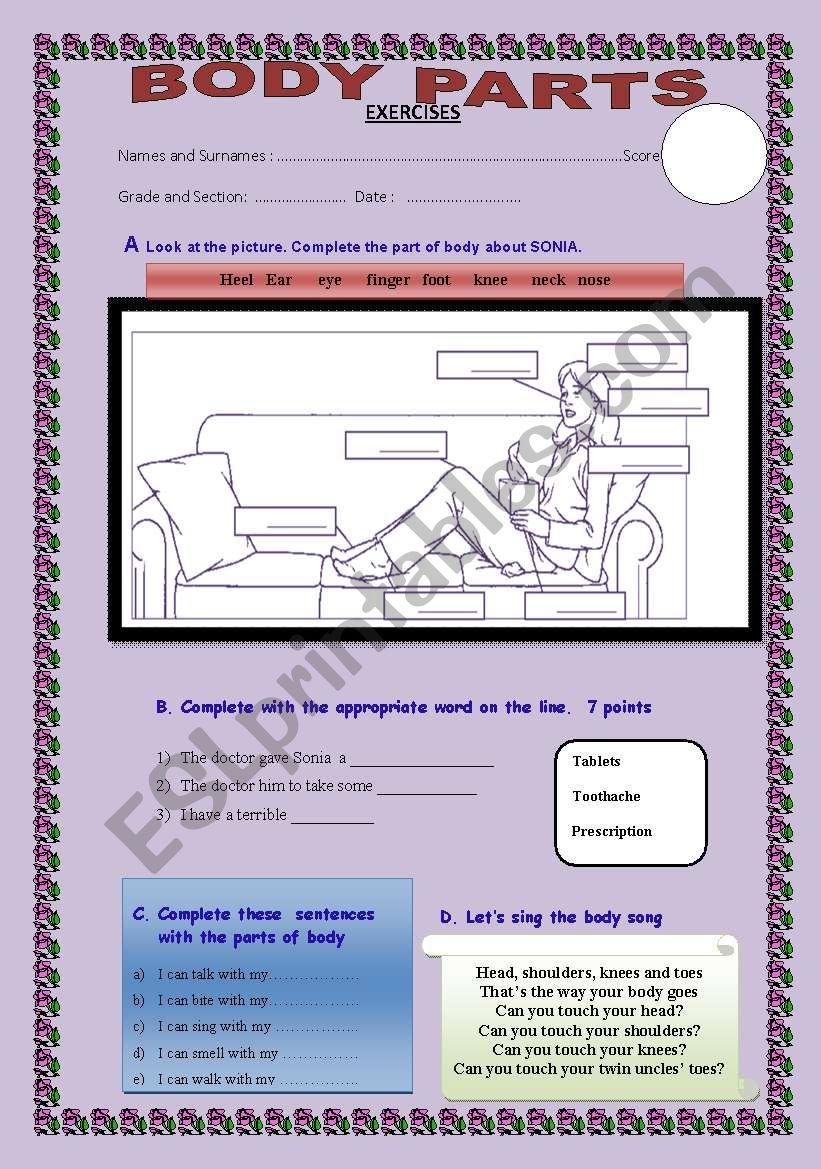 BODY PARTS worksheet