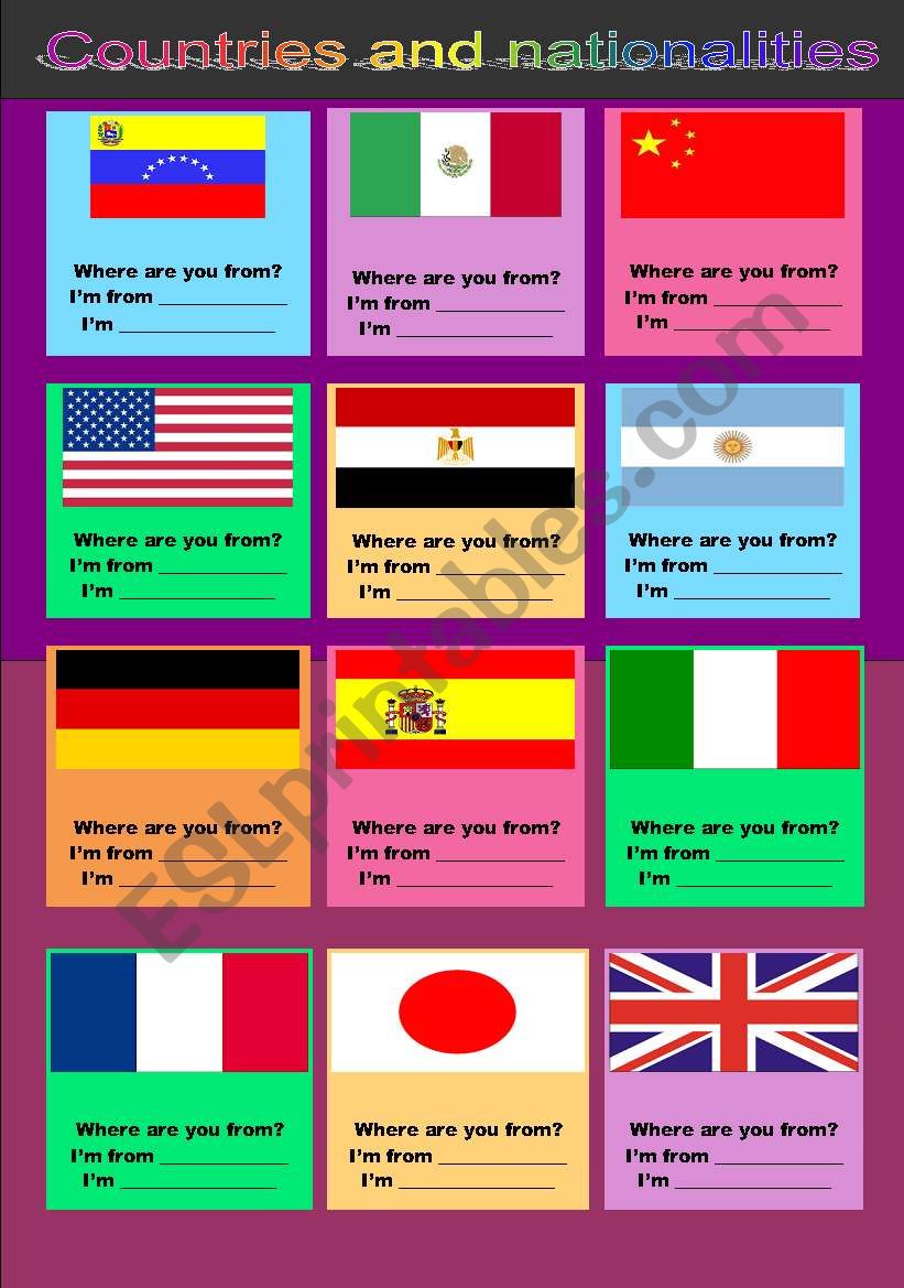 Countries and nationalities worksheet