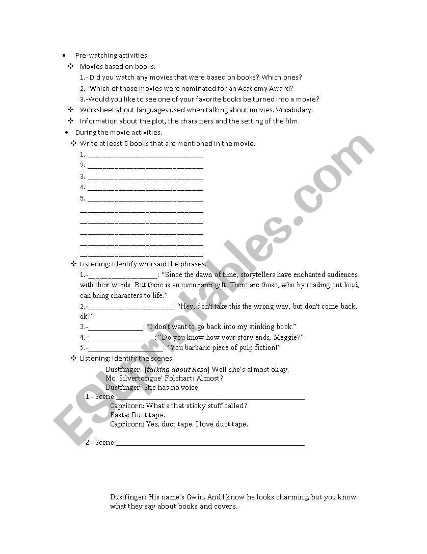 Inkheart Movie Worksheet worksheet