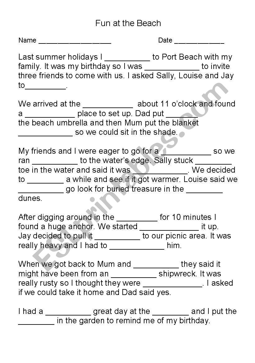 Fun At The Beach worksheet