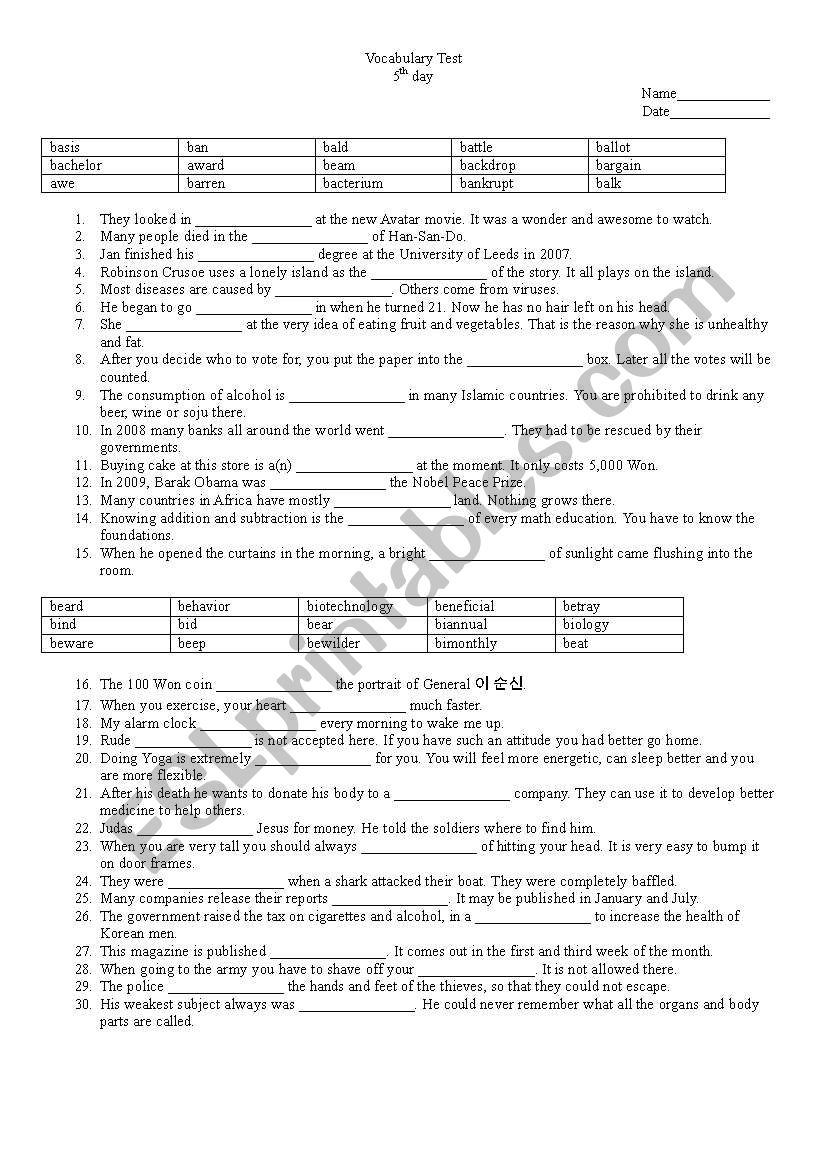 Vocabulary Test Day 5 (LinguaForum)