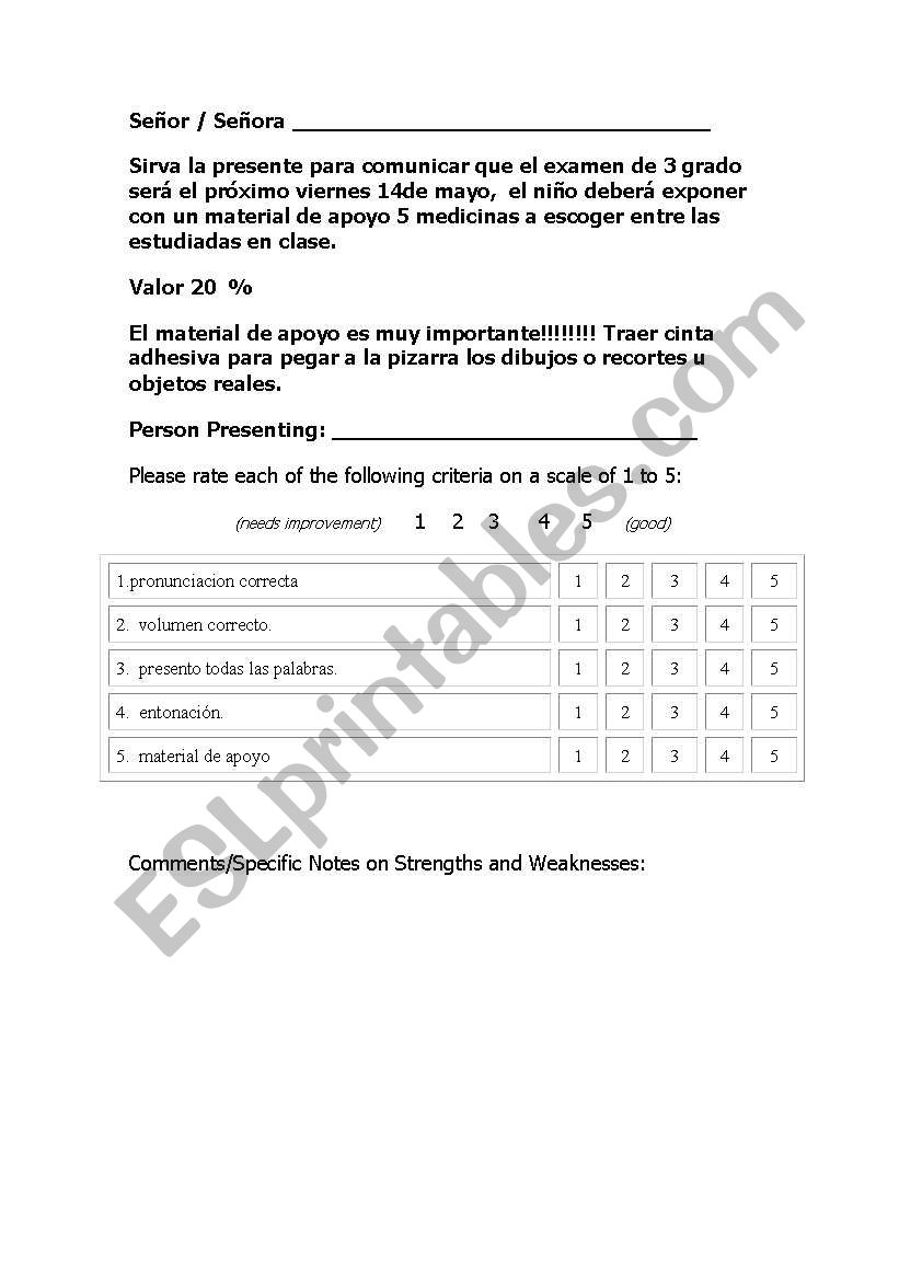 oral exam worksheet