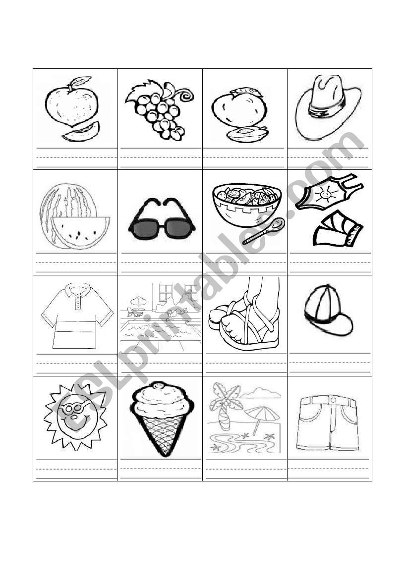 Summer bingo game worksheet