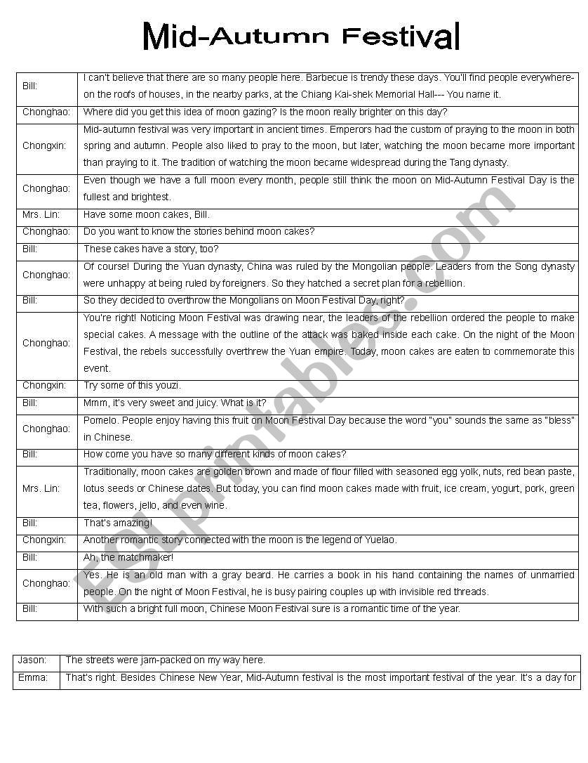 mid autumn festival worksheet