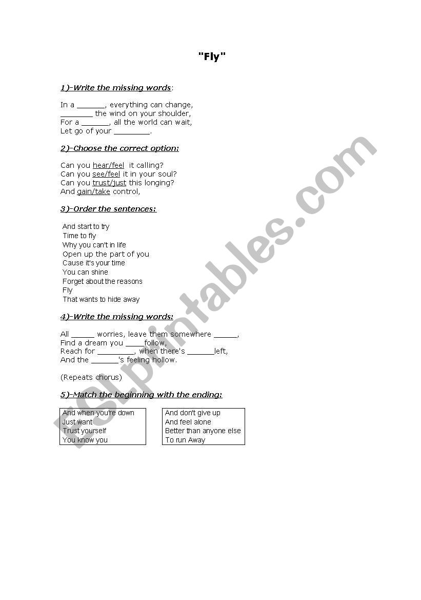 Fly  worksheet