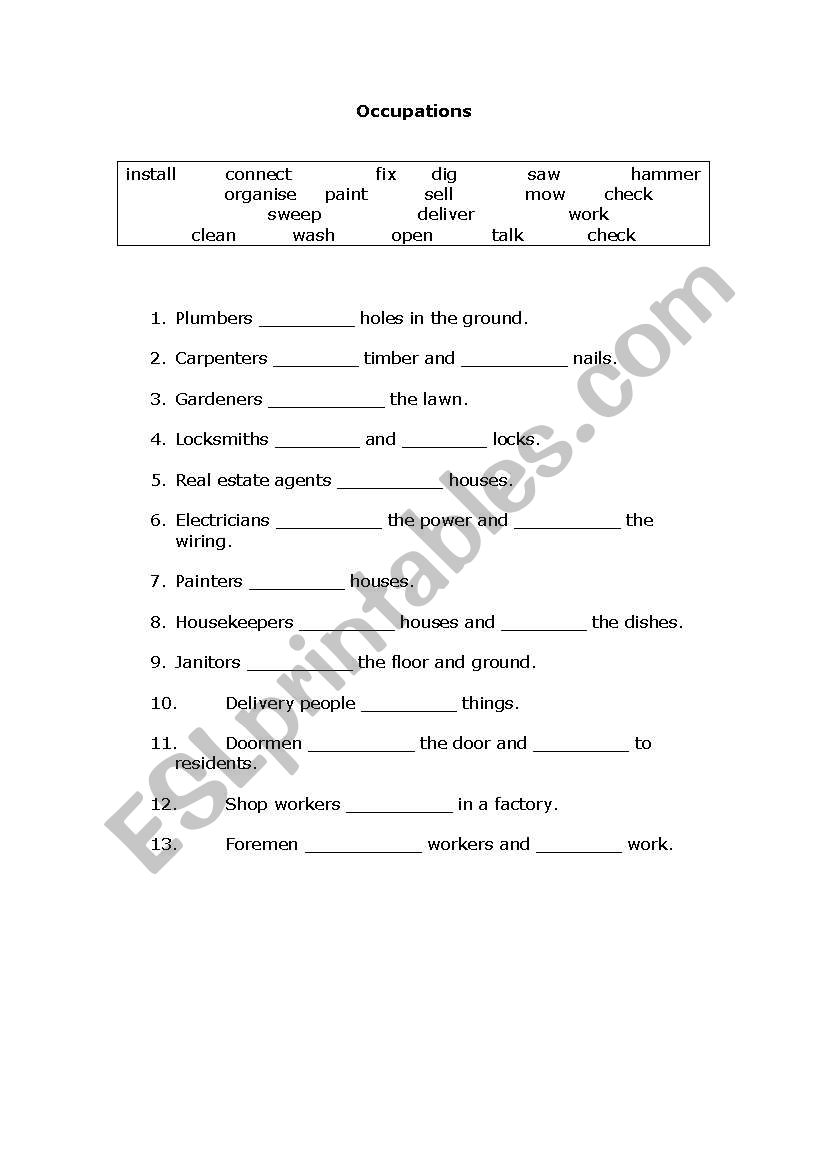 Occupations worksheet