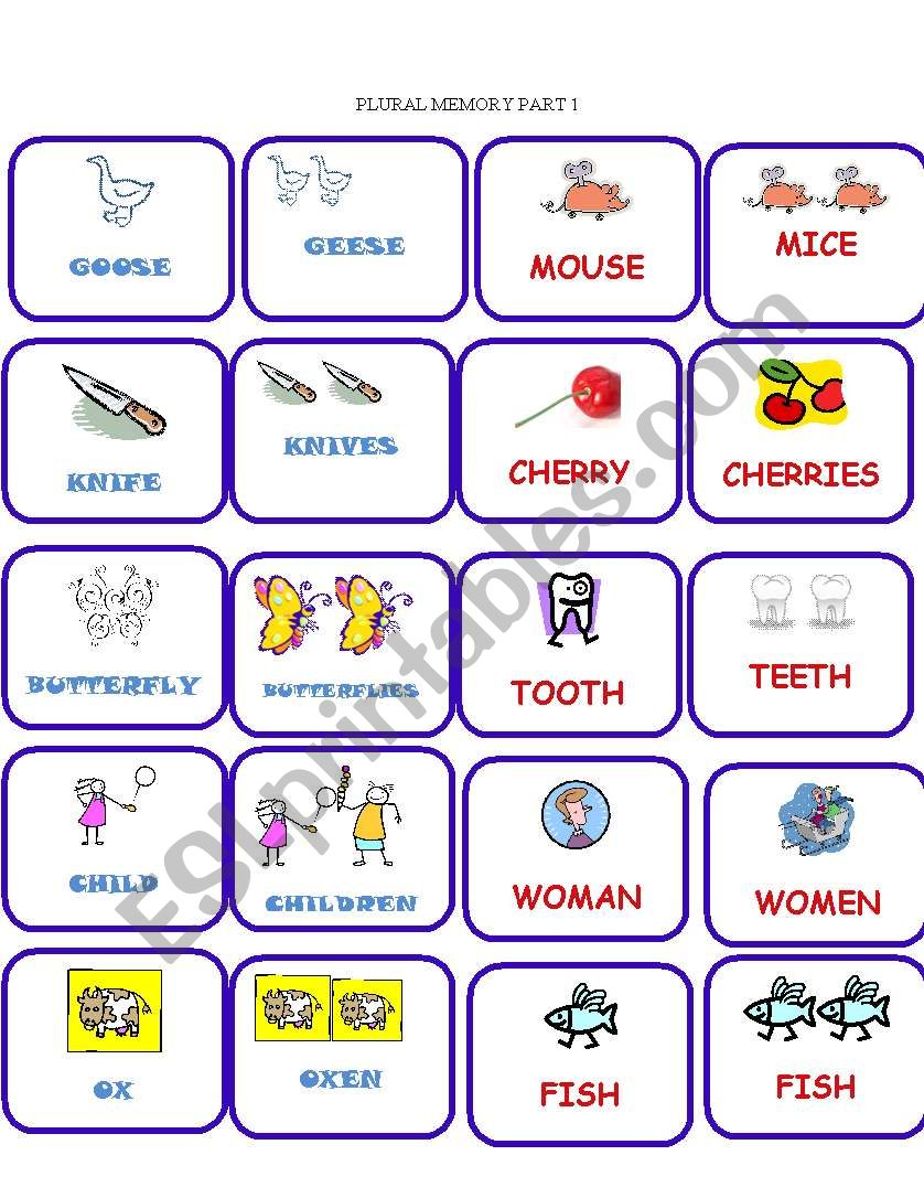 Plural memory part 1 worksheet