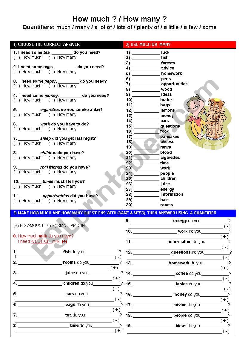 How much How many worksheet