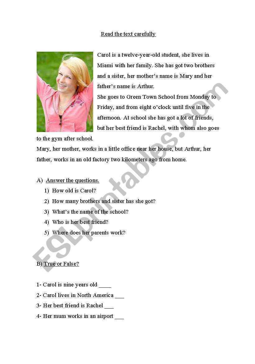 Reading Comprehension worksheet