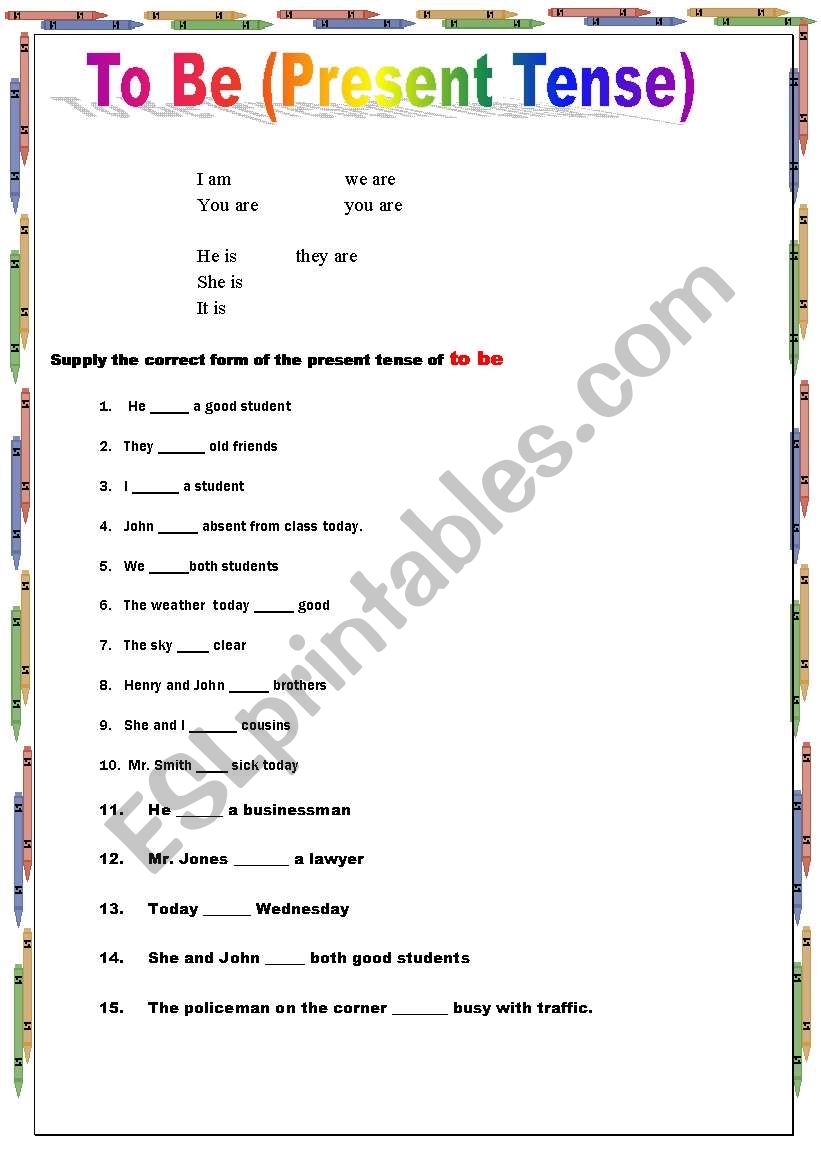 To Be worksheet