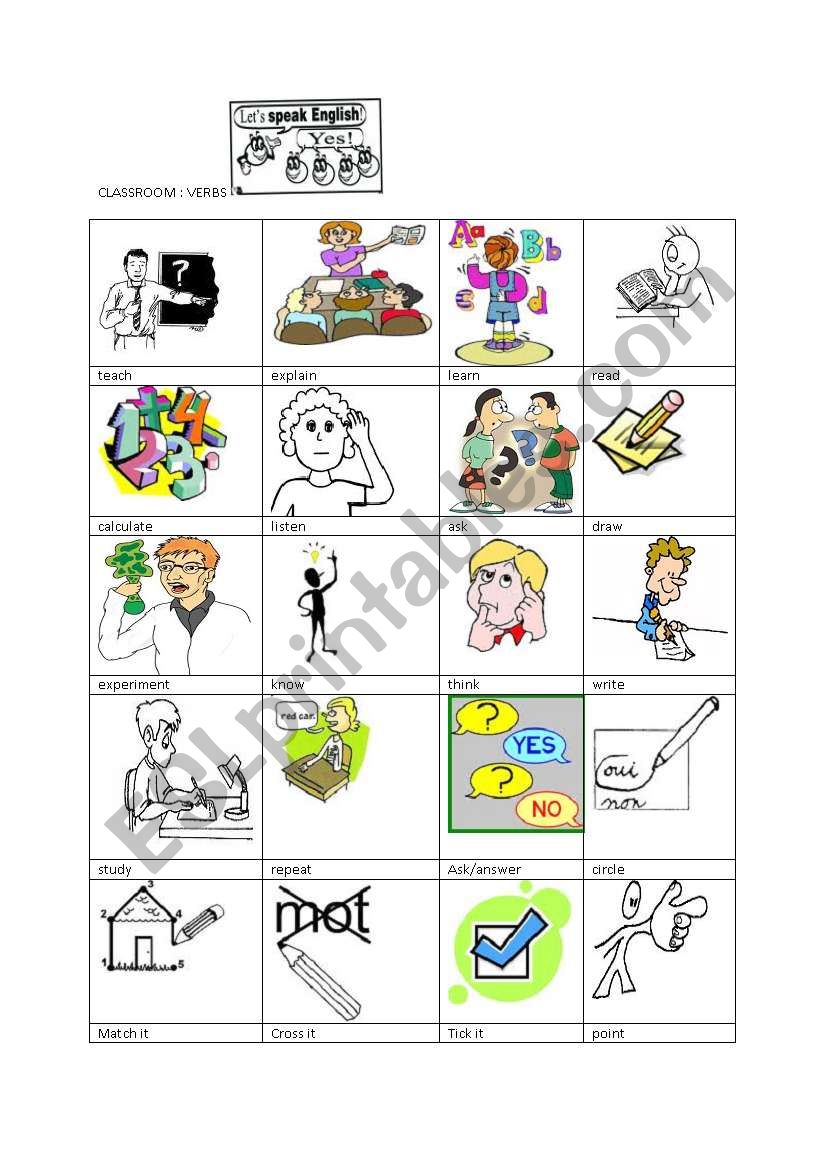 classroom verbs worksheet