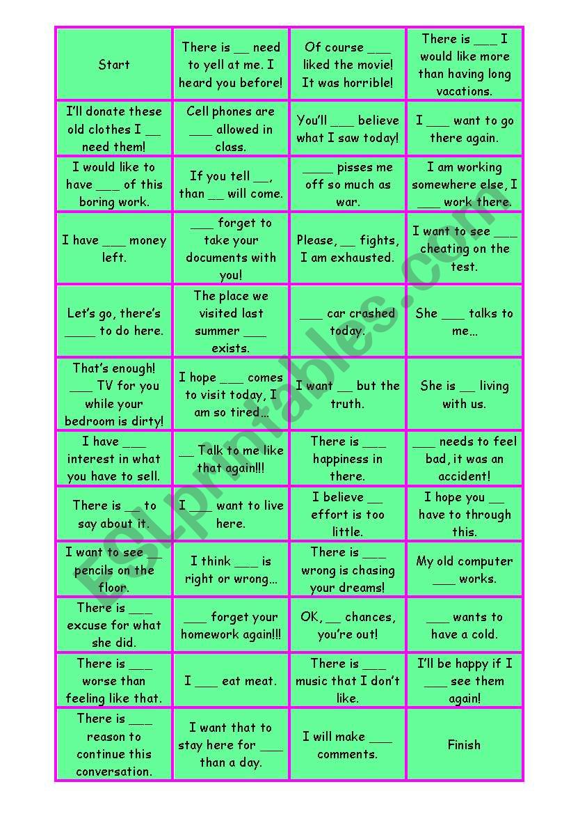 Negative words Board game  worksheet