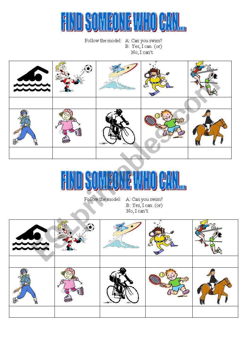 Find someone who can: sports worksheet