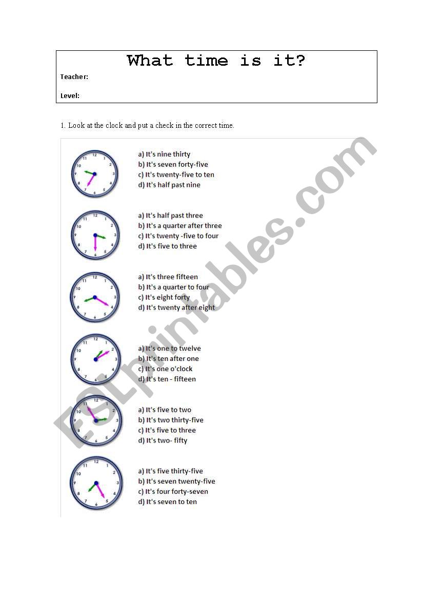 What time is it? worksheet