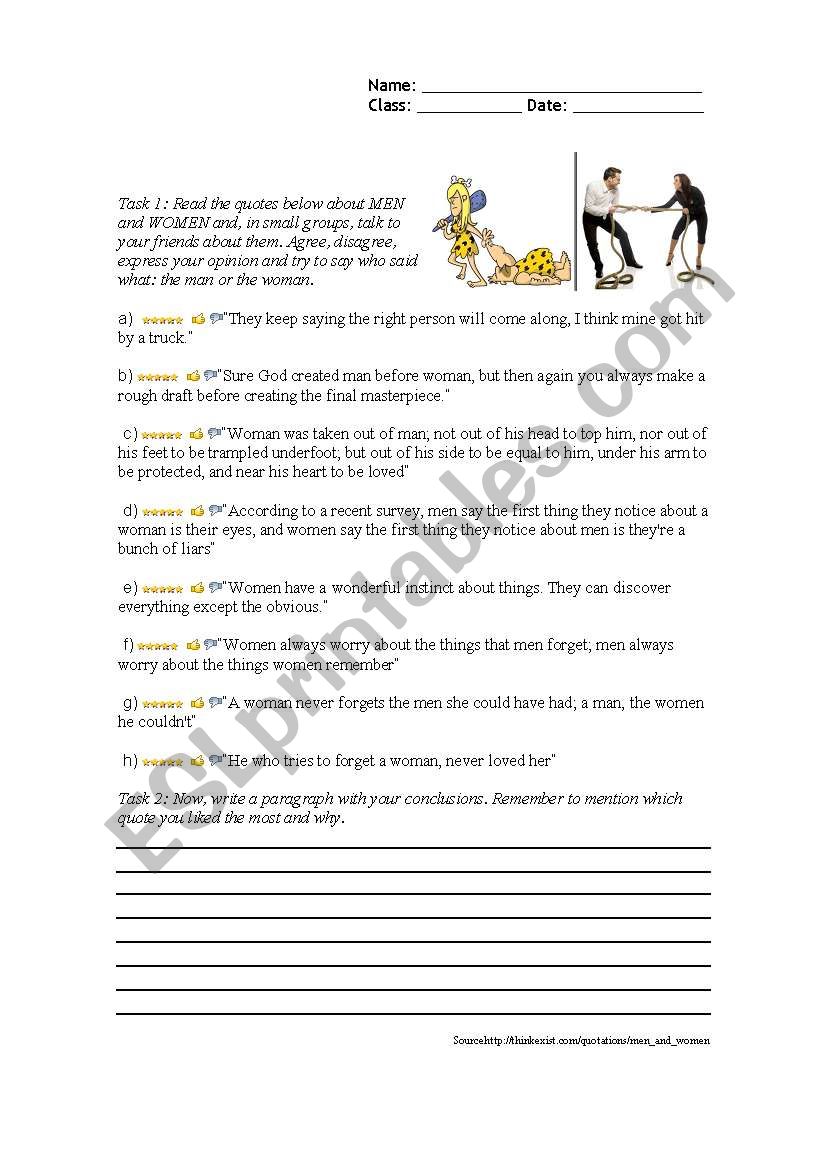 Quotes Men and Women worksheet