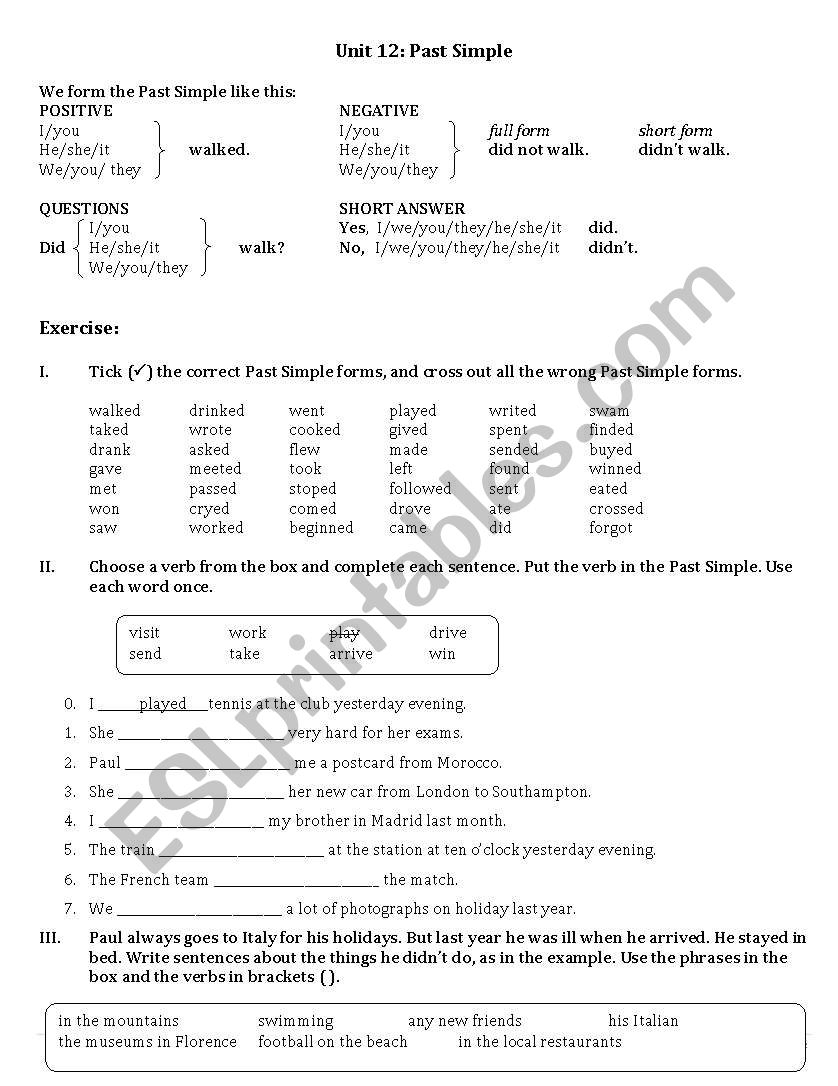 Past Simple worksheet